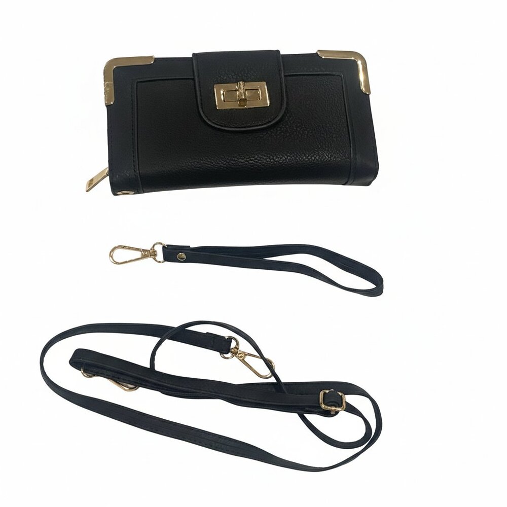 Bottari USA Crossbody Wallet Purse Turnlock Gold Hardware Black OS - Picture 11 of 11